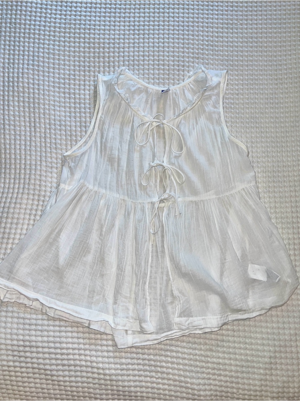 Old Navy Semi-sheer Lightweight Cotton White Sleeveless Tie-Front Top Size S